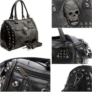 Black Skull Handbag Gothic Shoulder Bag with Studded Accents